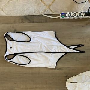 Five Dancewear White Tie Back Tank w/ Black piping
